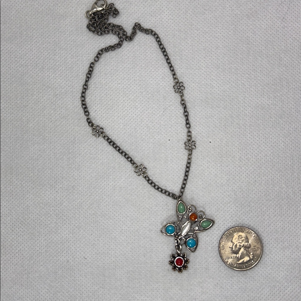 NWOT Carolyn Pollack Sterling Silver Multi Gemstone Butterfly Flower Necklace - Picture 6 of 7